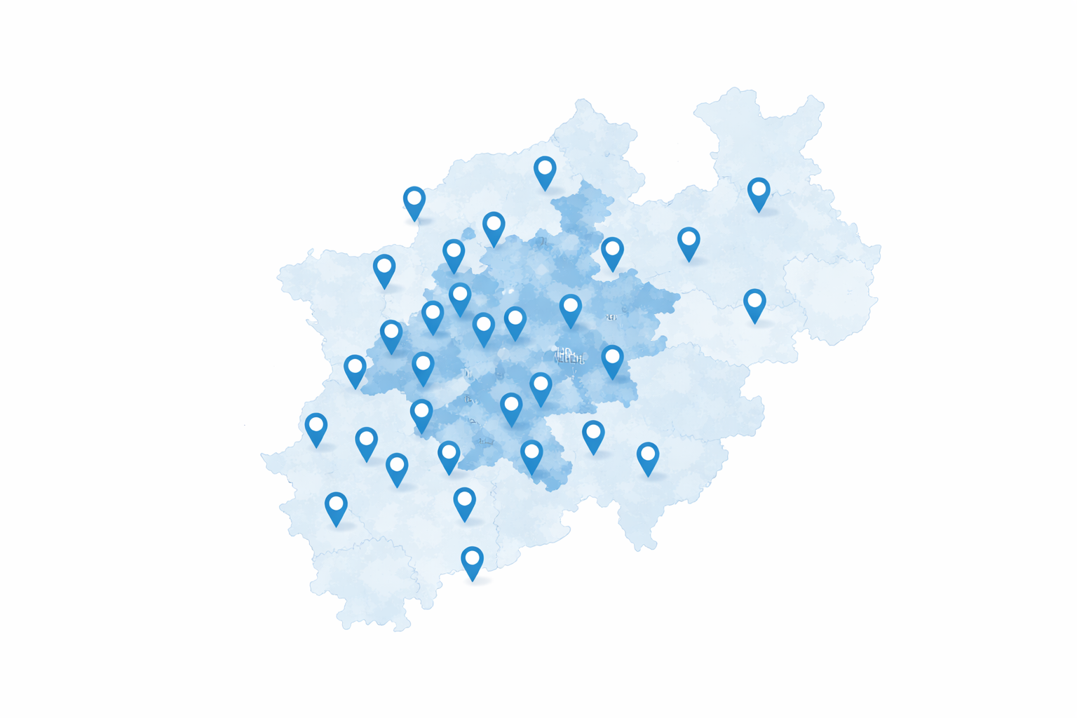 Regionale Karte mit Standort-Pins in Nordrhein-Westfalen